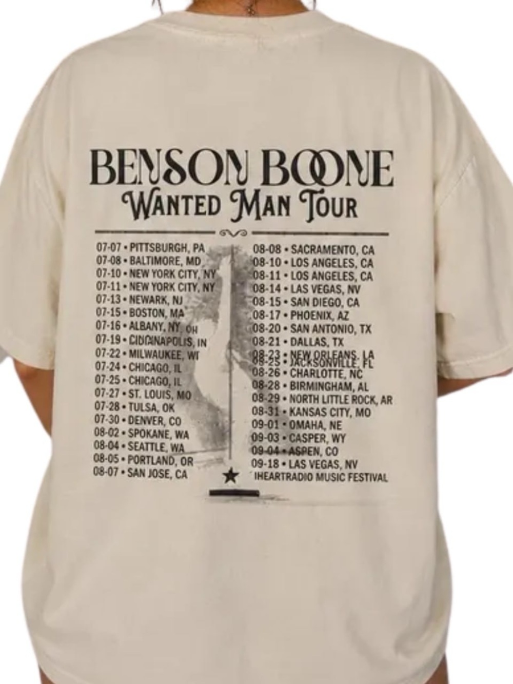 Gildan Cream Benson Wanted Man 2026 Tour Tee - Picture 3 of 3